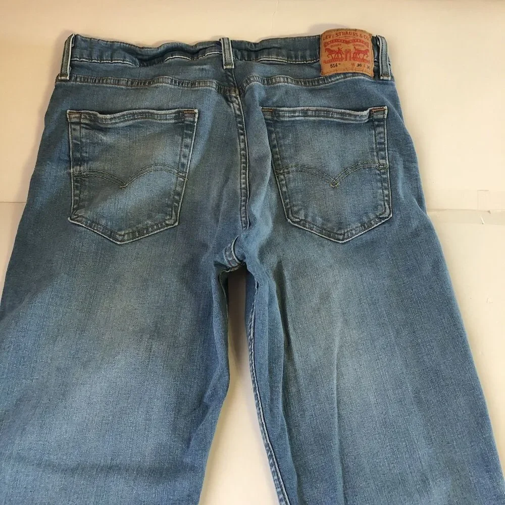 Levis 514 Men 36x29.5 Straight Leg Flex Denim Jeans Medium Light Wash 00514-1286